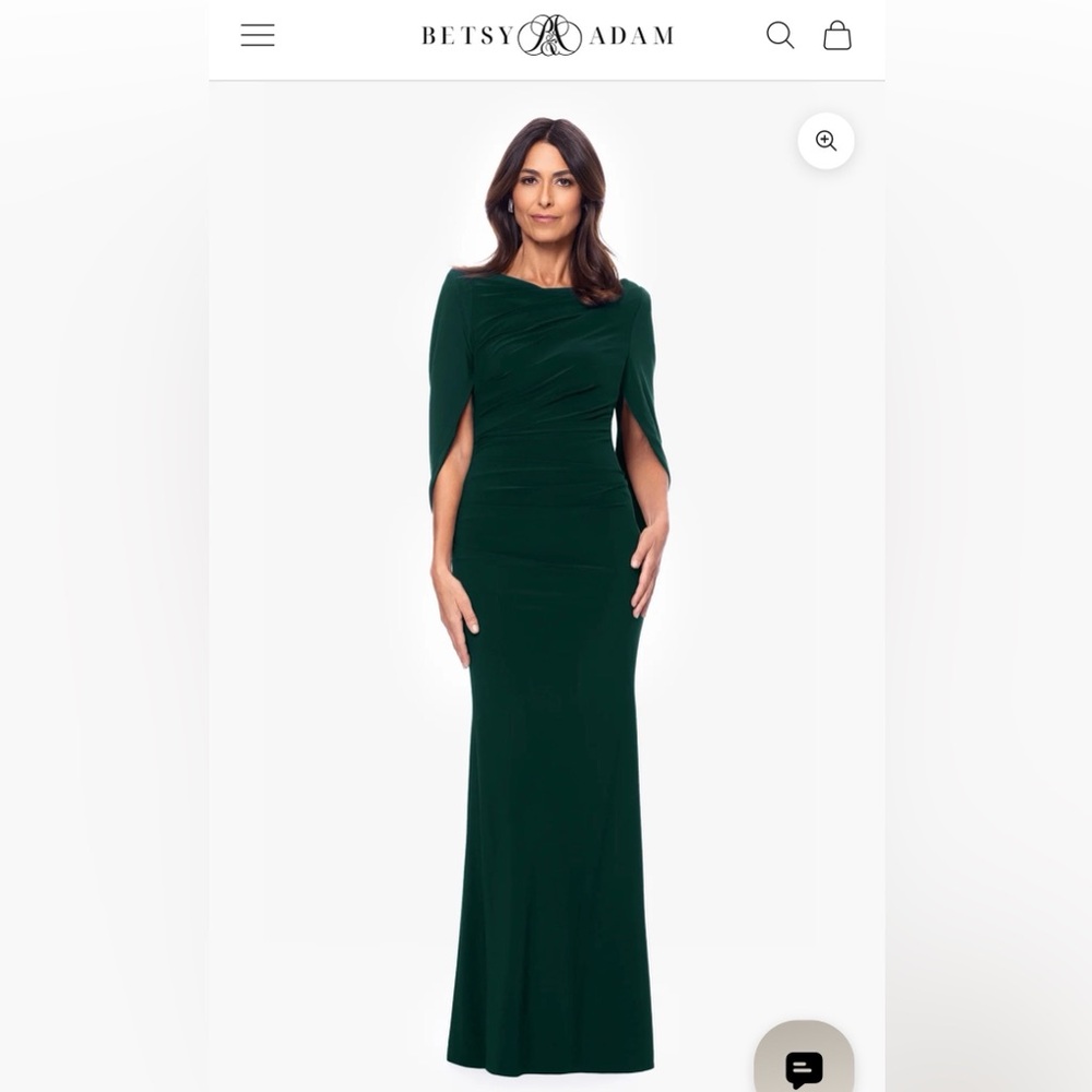 Betsy & Adam Dark Green Long Sleeve Gown